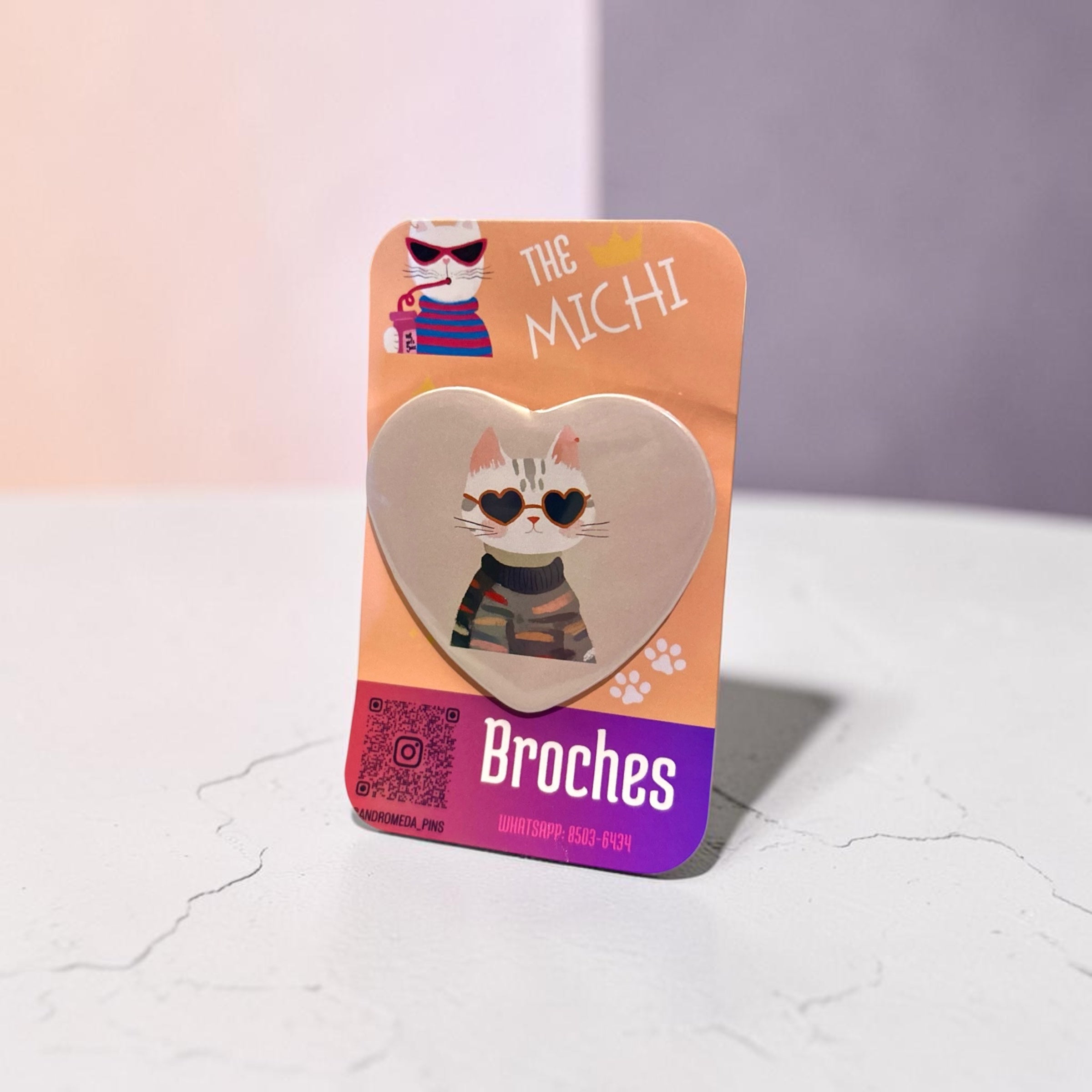 Broche - Gato Lentes de Corazón